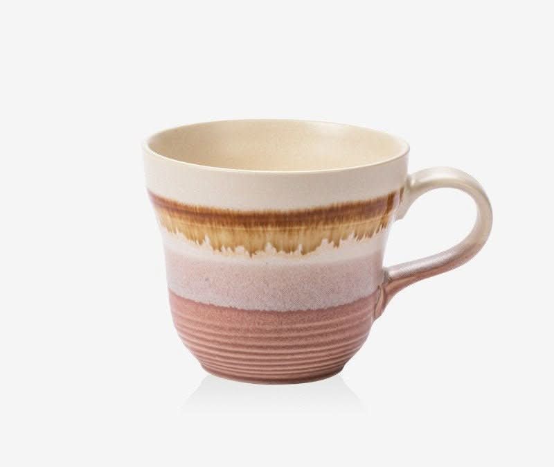 Japan Imported Stove Master Kiln Shore Cup, ceramic tea/coffee cup with gradient pink and brown glaze.