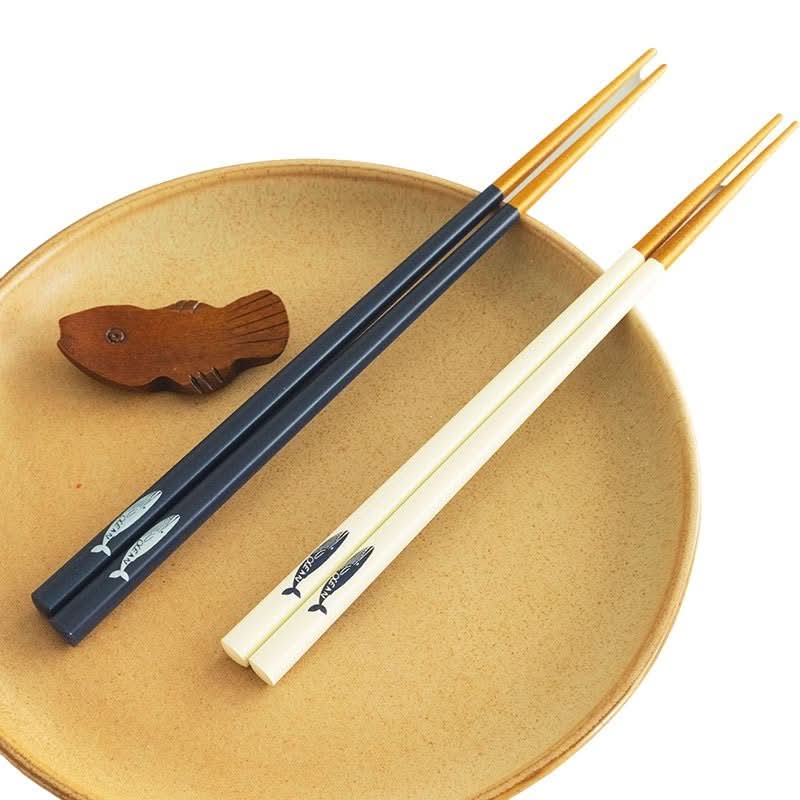 Japan Imported SUNLIFE chopsticks, whale design, wood & non-slip tableware on plate