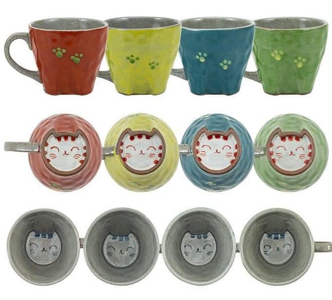Japan imports Arita ware hand-made cat mug: colorful ceramic mugs with paw prints & cute cat designs.