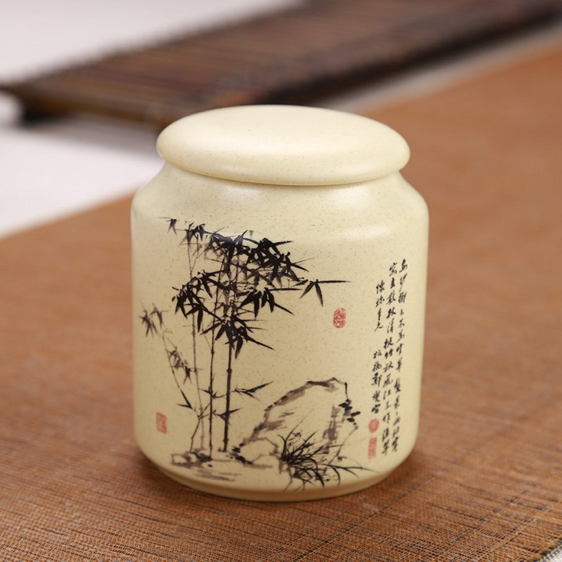 Japanese Art Ceramic Tea Container | Storage Jar, Tea, Coffee, Sugar, Spices, Herbs - -