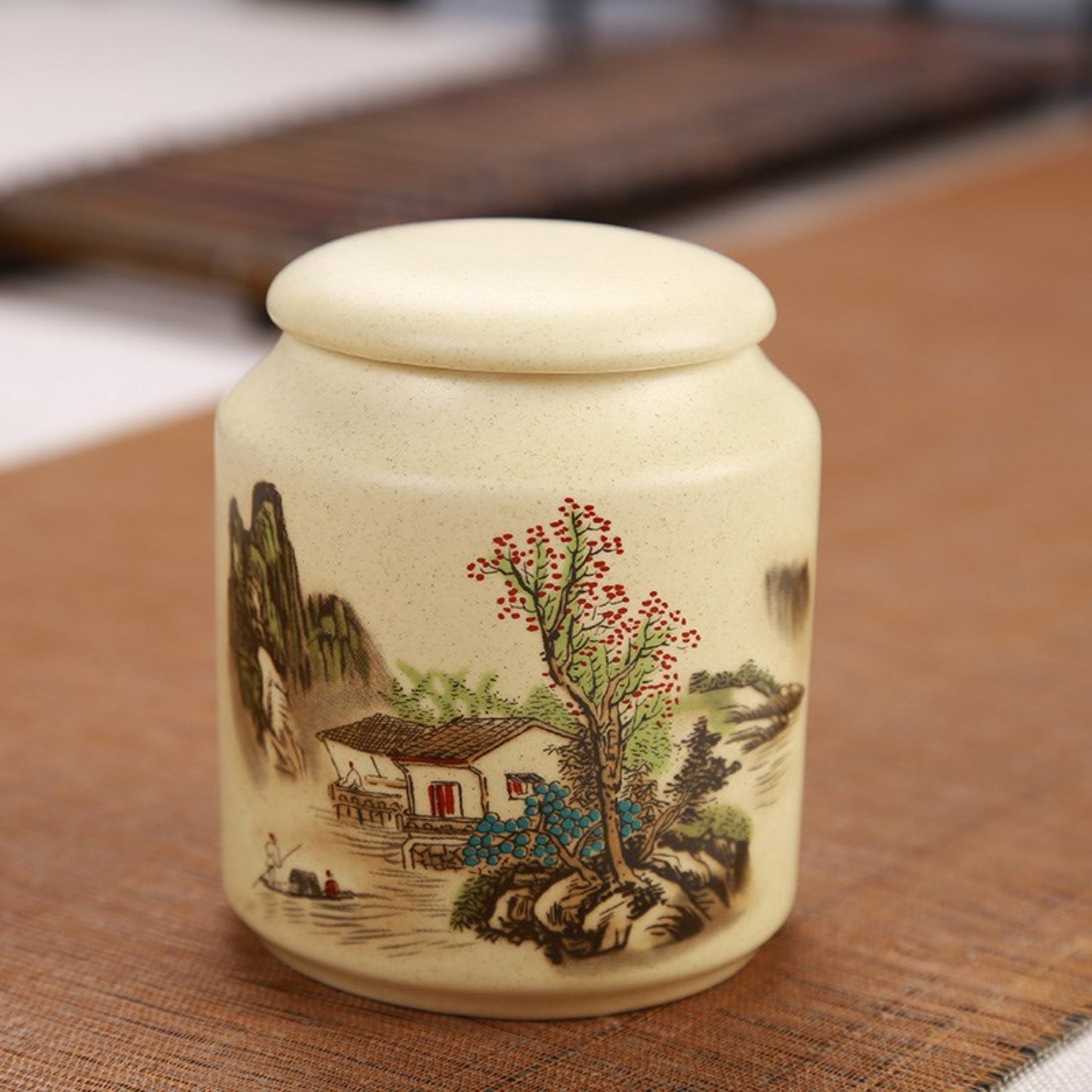 Japanese Art Ceramic Tea Container | Storage Jar, Tea, Coffee, Sugar, Spices, Herbs - -