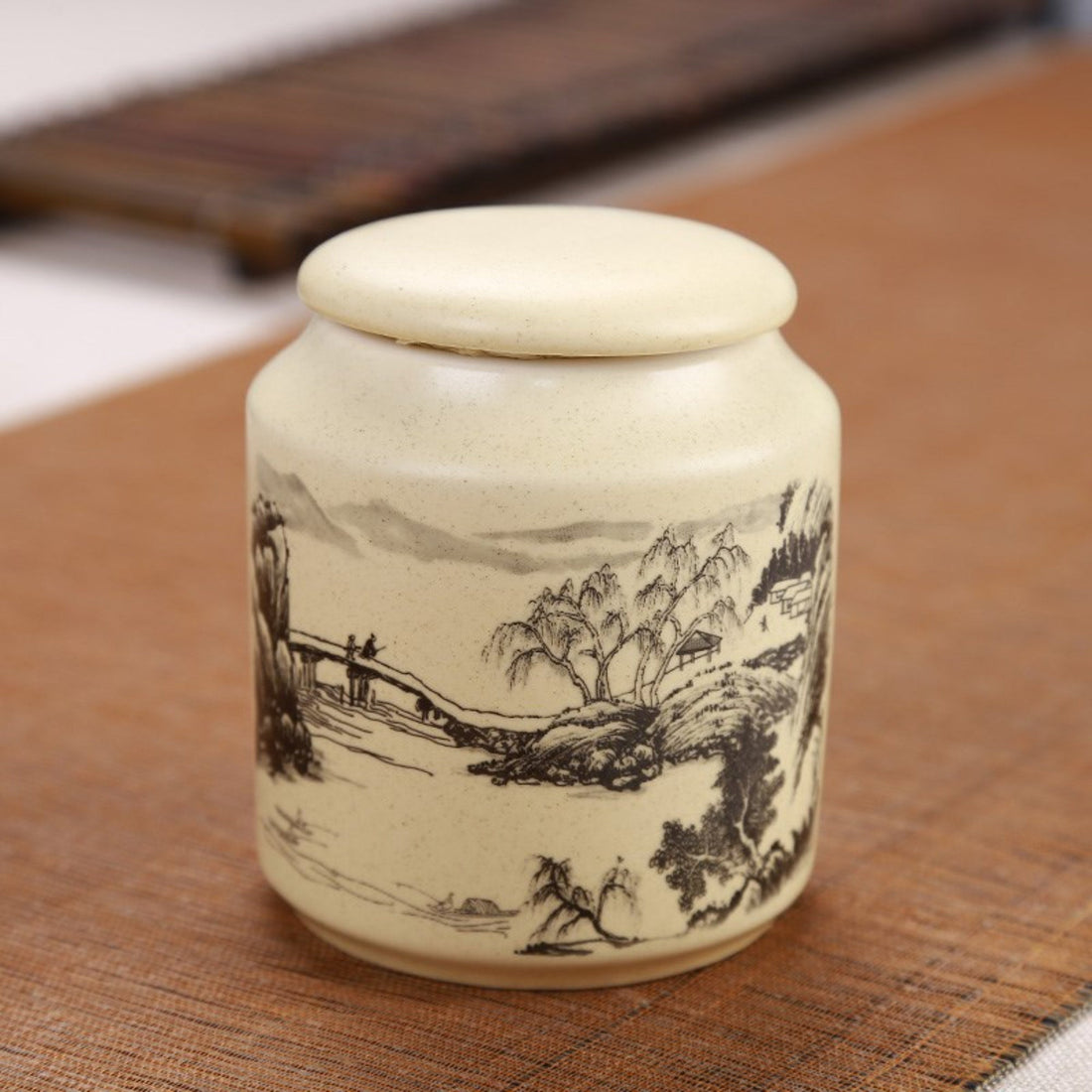 Japanese Art Ceramic Tea Container | Storage Jar, Tea, Coffee, Sugar, Spices, Herbs - -