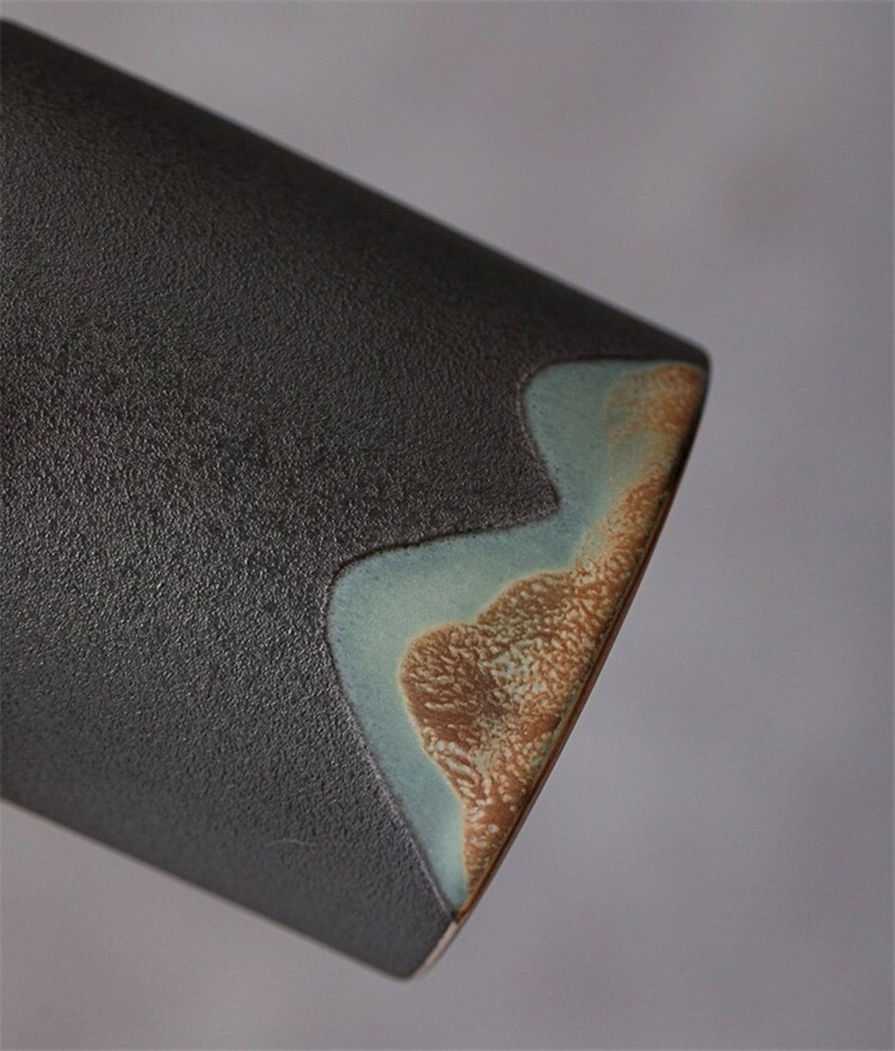 Dark Ceramic Tea Canister Matt Finish with blue & tan glaze detail