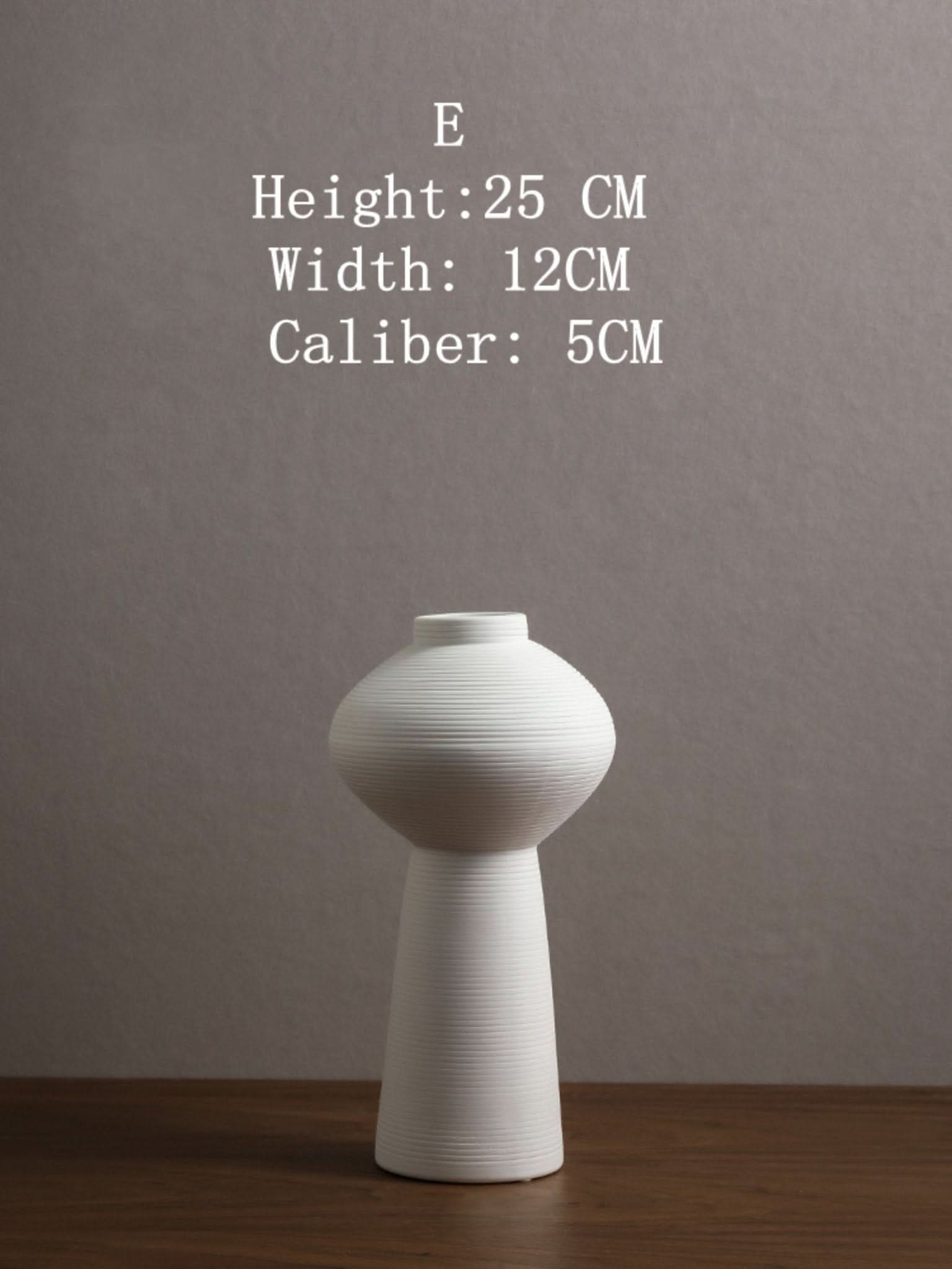 White ceramic vase, minimalist Japanese ceramic vase, small table vase on wooden surface