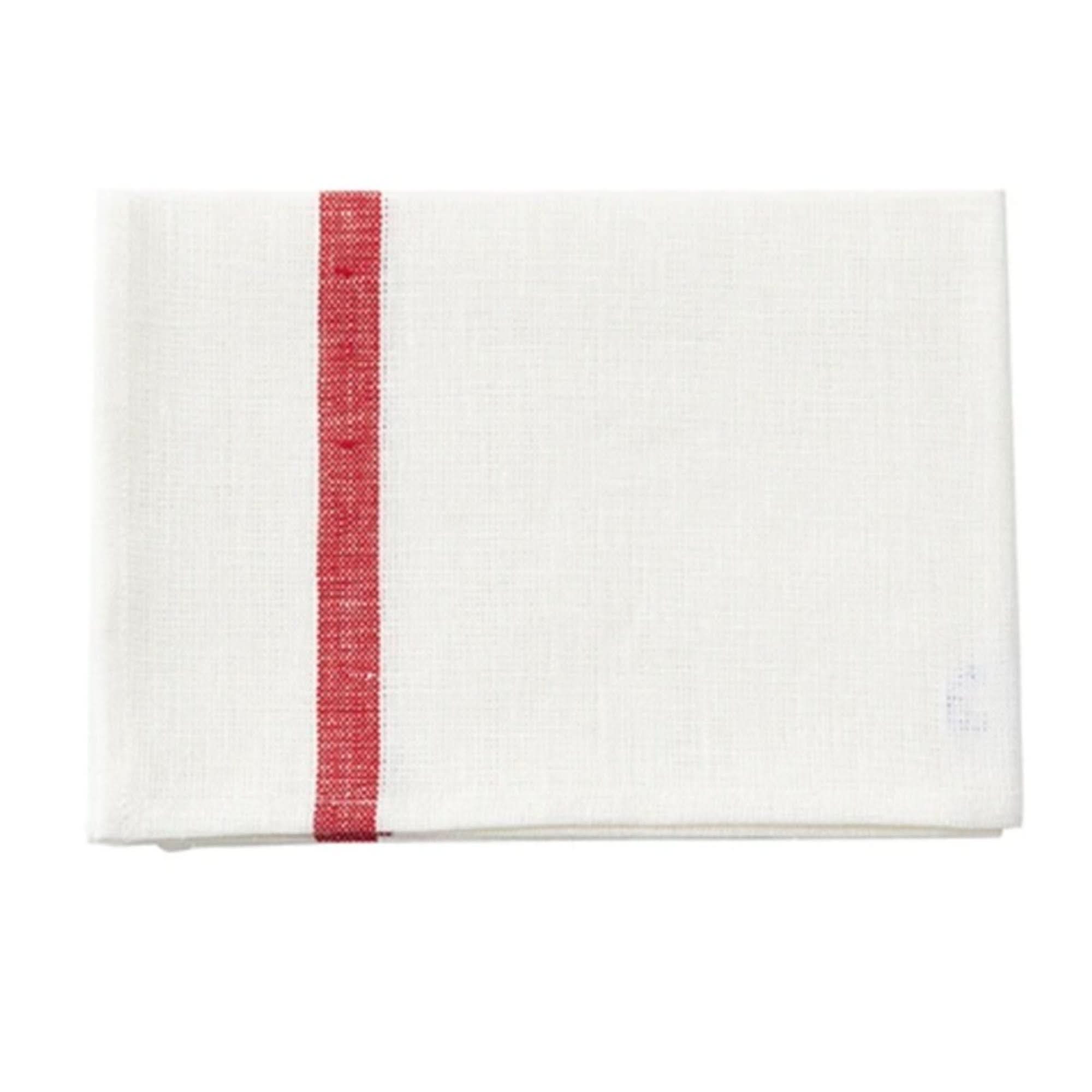 White Japanese linen tea towel with red stripe, perfect for teaware and tea ceremony.
