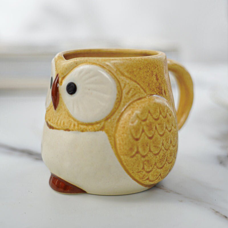 Japanese Mino Pottery Owl Mugs - -