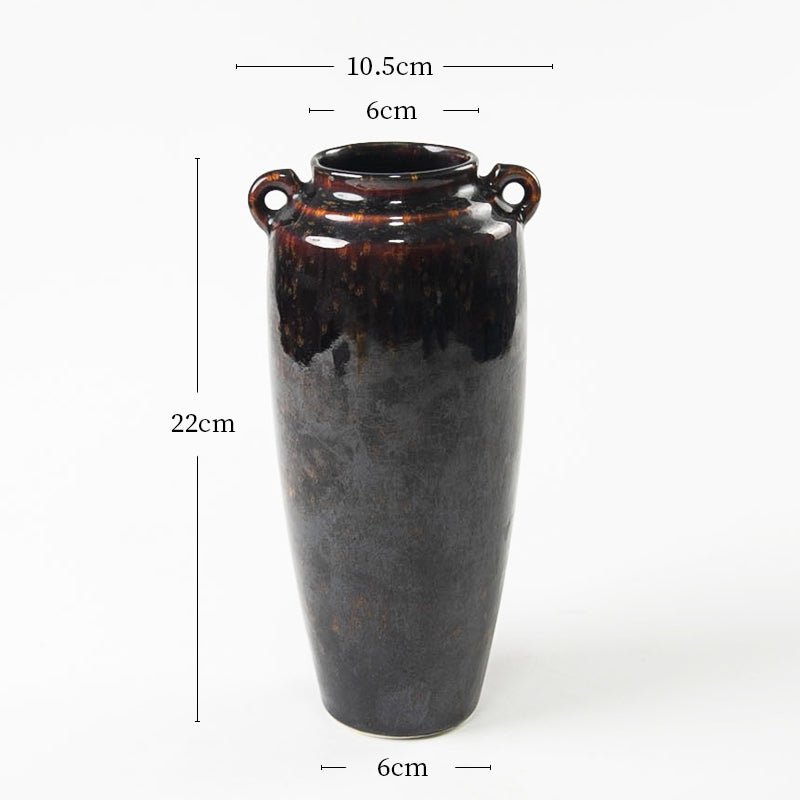 Japanese Small Ceramic Vase With Shiny Glaze Texture In black and Brown | Flower Arrangement - -