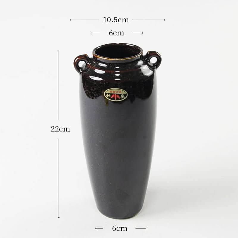 Japanese Small Ceramic Vase, black and brown shiny glaze, home decor
