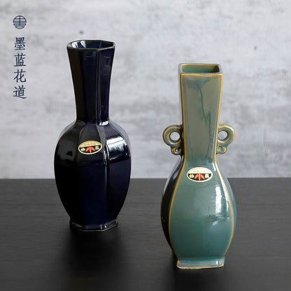 Japanese Small Ceramic Vase With Shiny Glaze Texture In black and Brown | Flower Arrangement - -