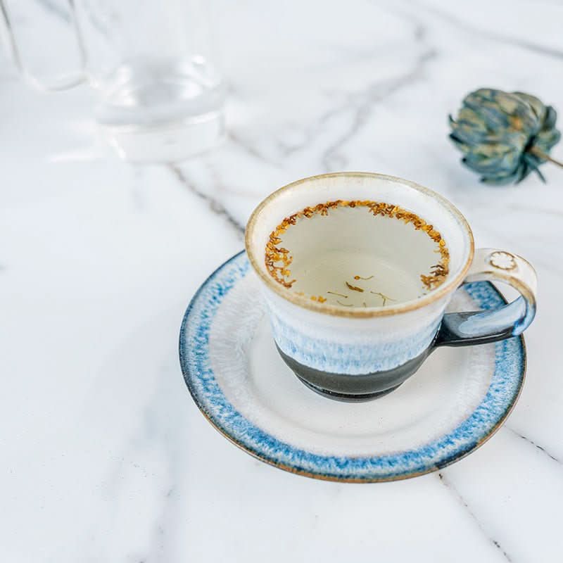 Japanese Stoneware 3 Tone Glazed Mug With Coasters, with blue & white gradient glaze