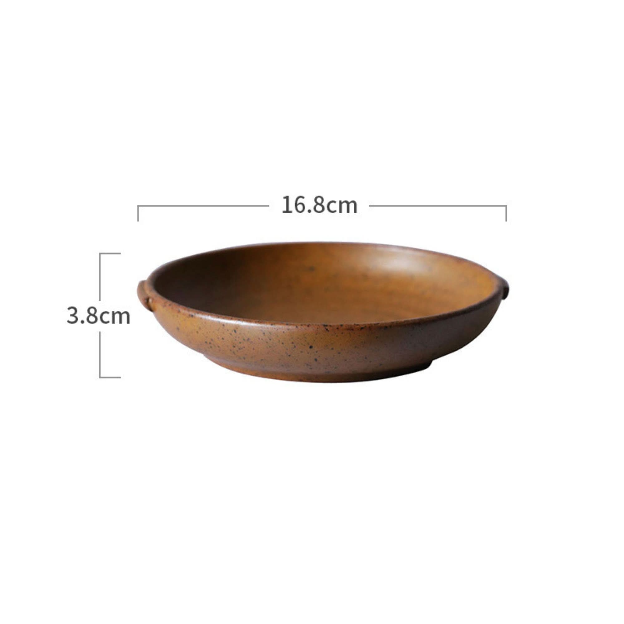 Rustic dinnerware brown speckled ceramic bowl, 16.8cm diameter, 3.8cm height.