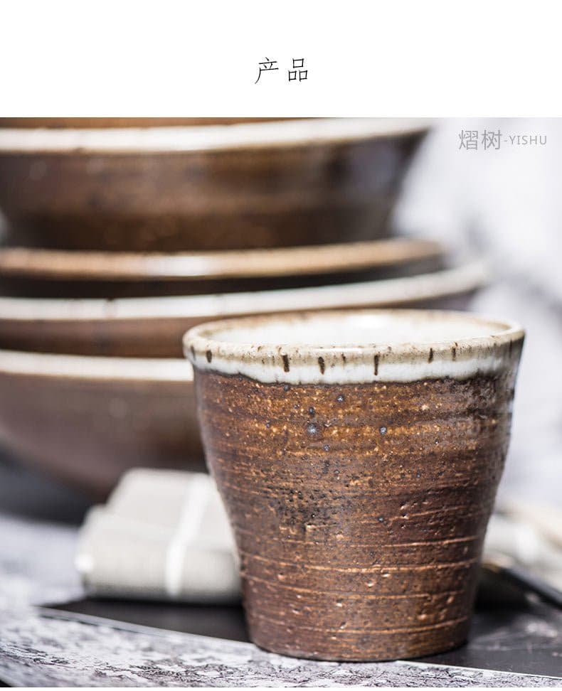 Japanese-style handmade rough pottery half-glazed tableware set retro wind dish set bowl dish home double set - -