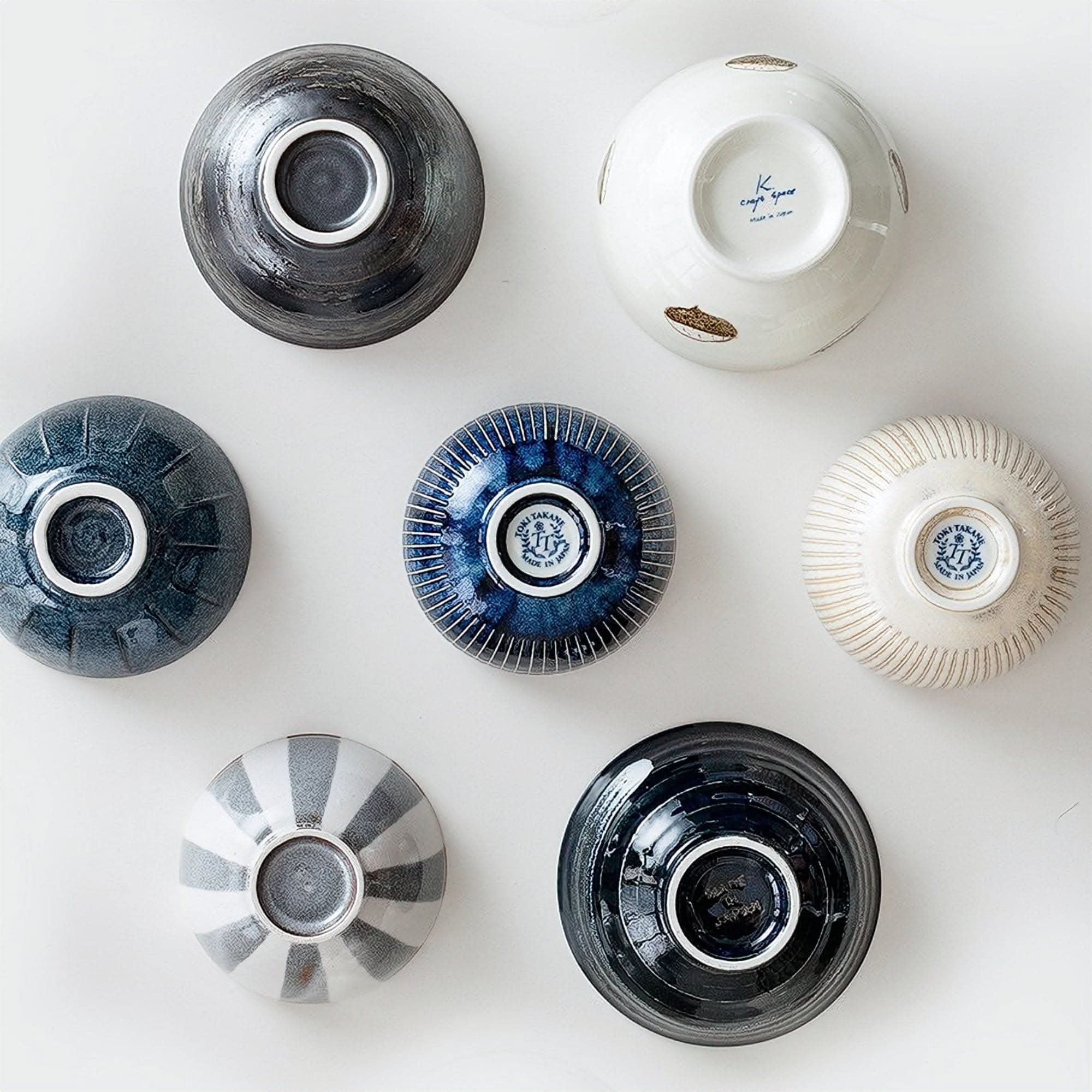 Japanese Minoyaki ceramic bowls in various colors & patterns, perfect for rice, soup or salad.