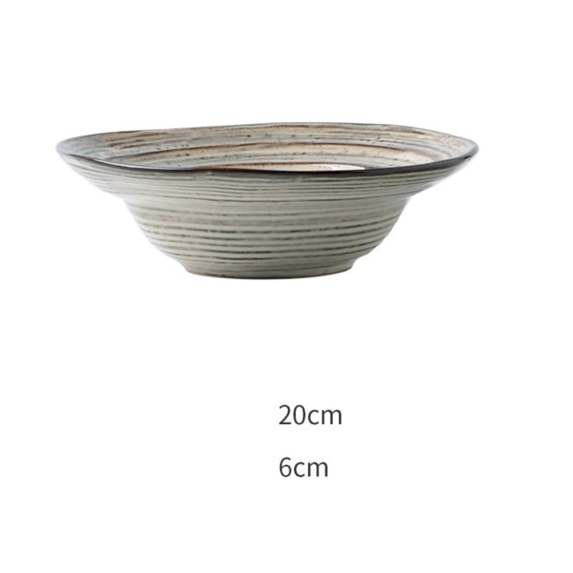 Japanese Style Retro Ceramic Plate, textured stoneware with reactive glaze, off-white and brown tones