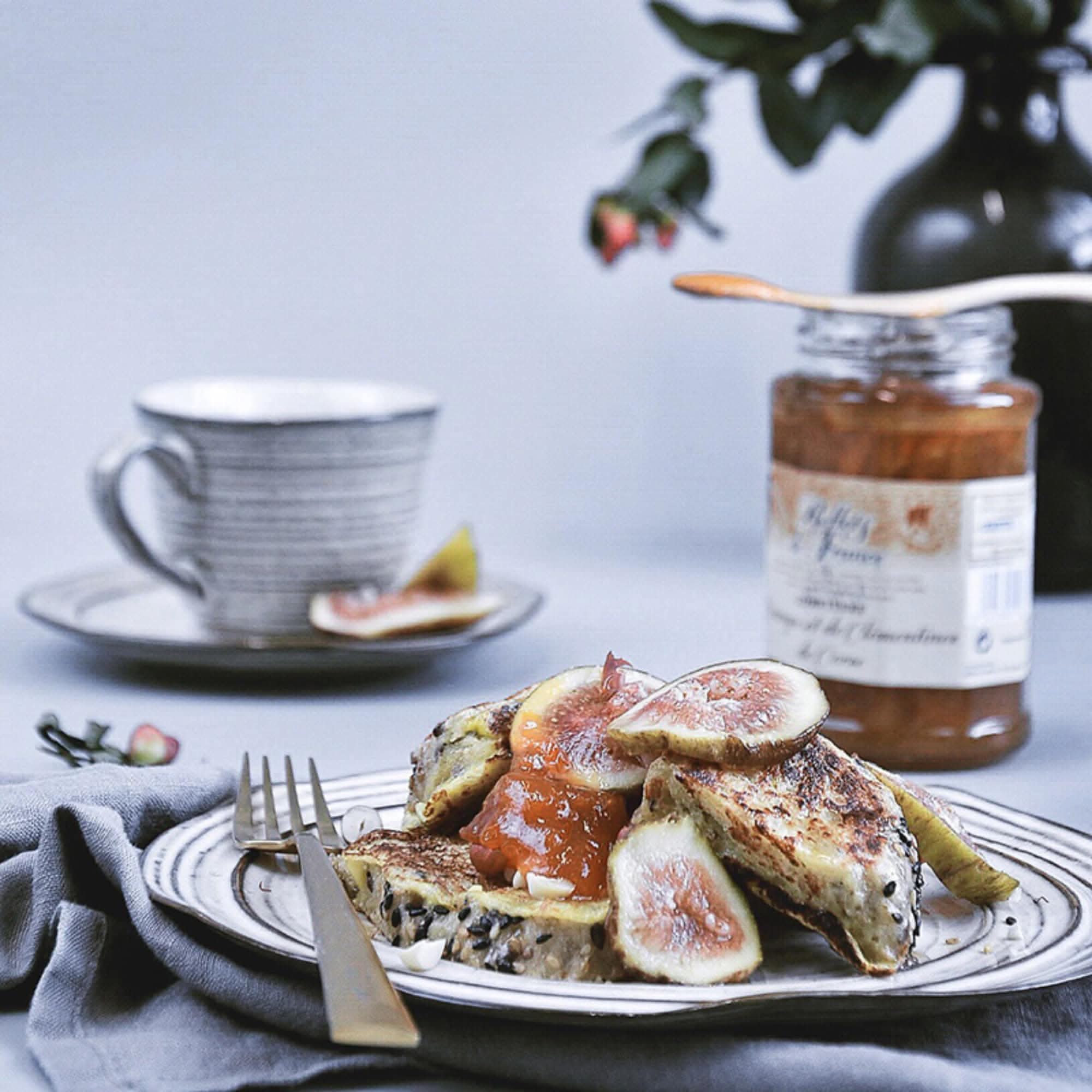 Japanese Style Retro Ceramic Plate with figs and jam, stoneware, reactive glaze