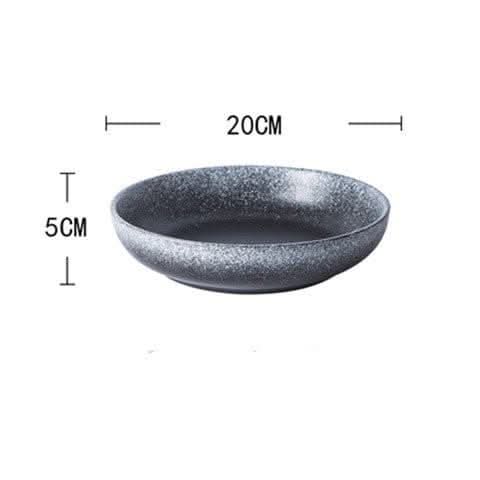 Japanese-style deep ceramic dish, speckled grey, 20cm diameter.