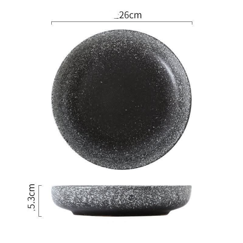Japanese-style ceramic deep dish, creative salad plate with speckled black finish.