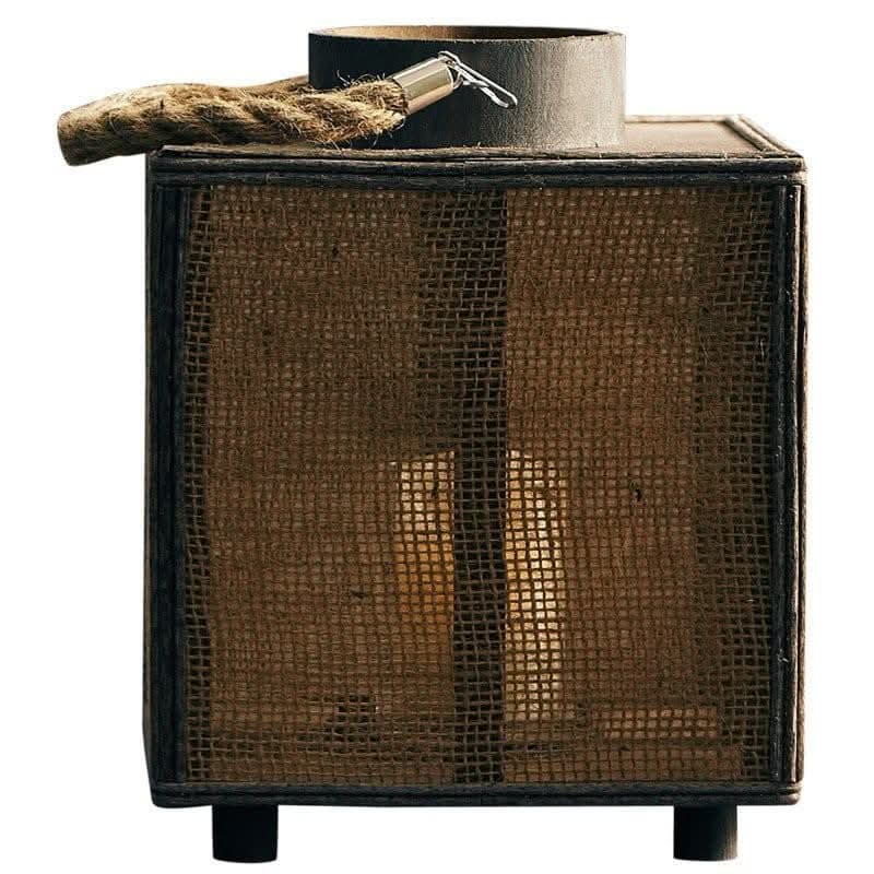 Brown jute and wood coastal candle holder with rope accent.