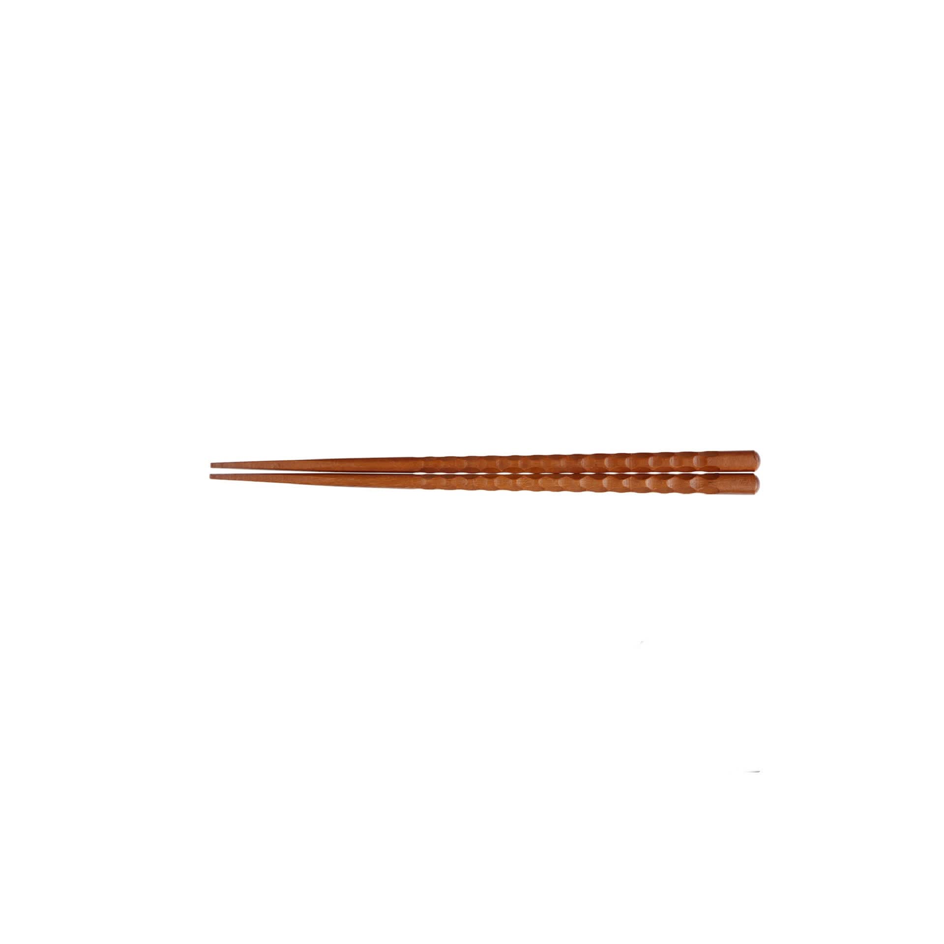 Japanese wooden chopsticks with carved pattern, natural wood tone.