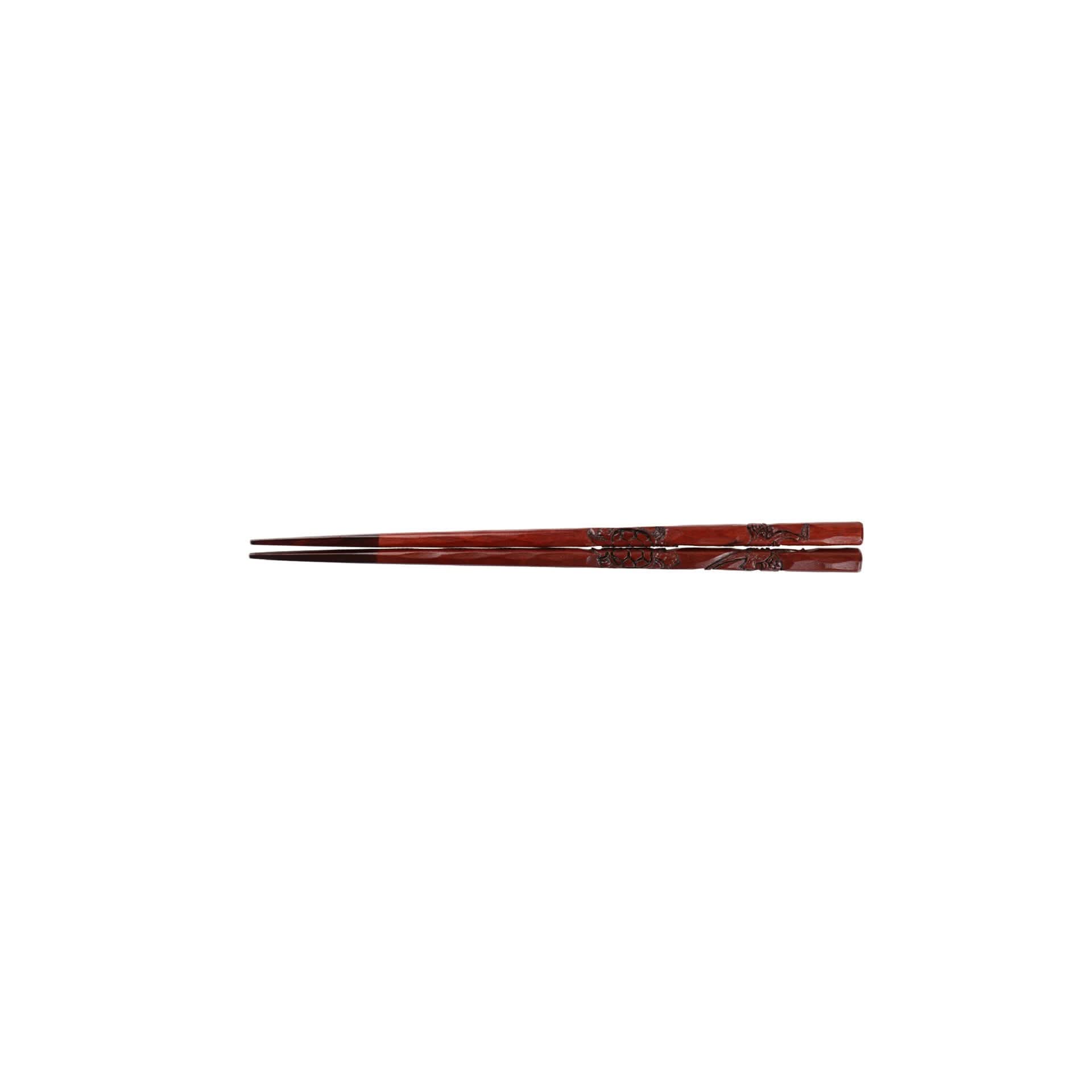 Japanese wooden chopsticks with carvings and colors, natural wood, includes chopstick rest