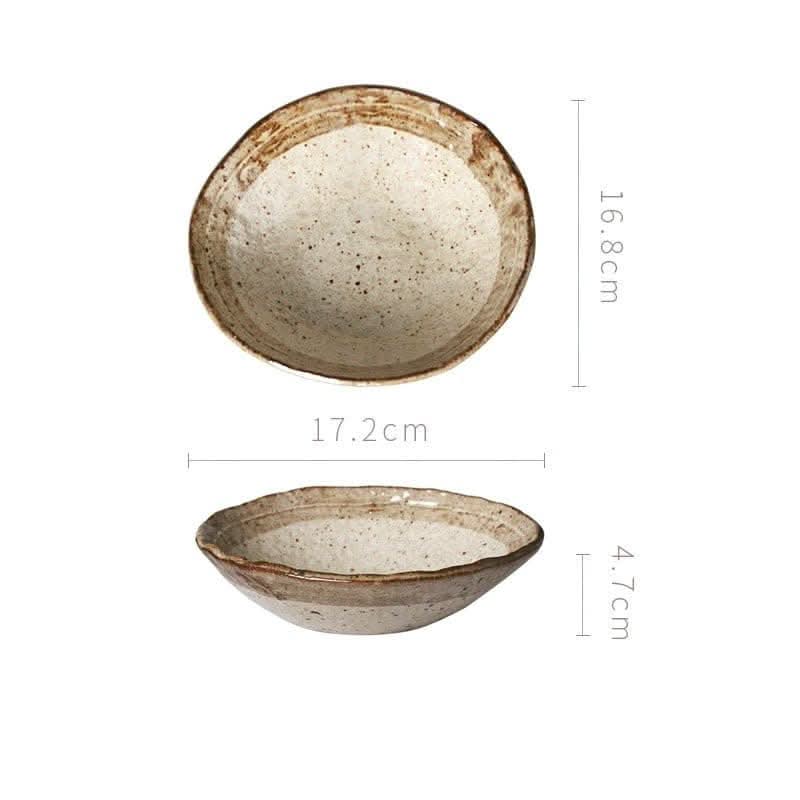 Minoyaki Irregular Ceramic Soup Bowl, speckled beige and brown, handmade home decor.