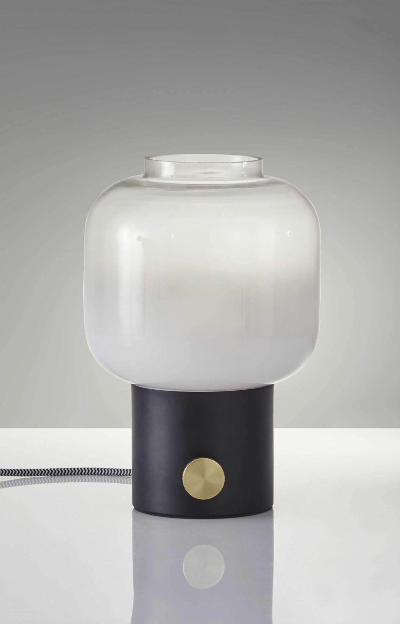 Mod Pod Brass Glass Table Lamp with frosted glass shade and black base