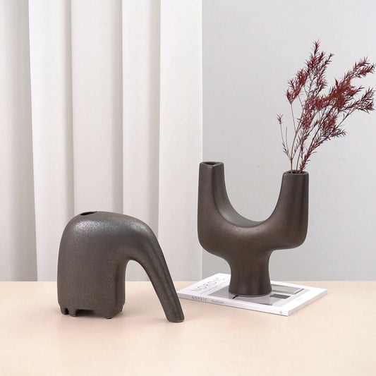 Modern Nordic Geometric Abstract Vase - Wabi-Sabi, Living Room, Cabinet, Dining Table, Flowers Arrangement - -
