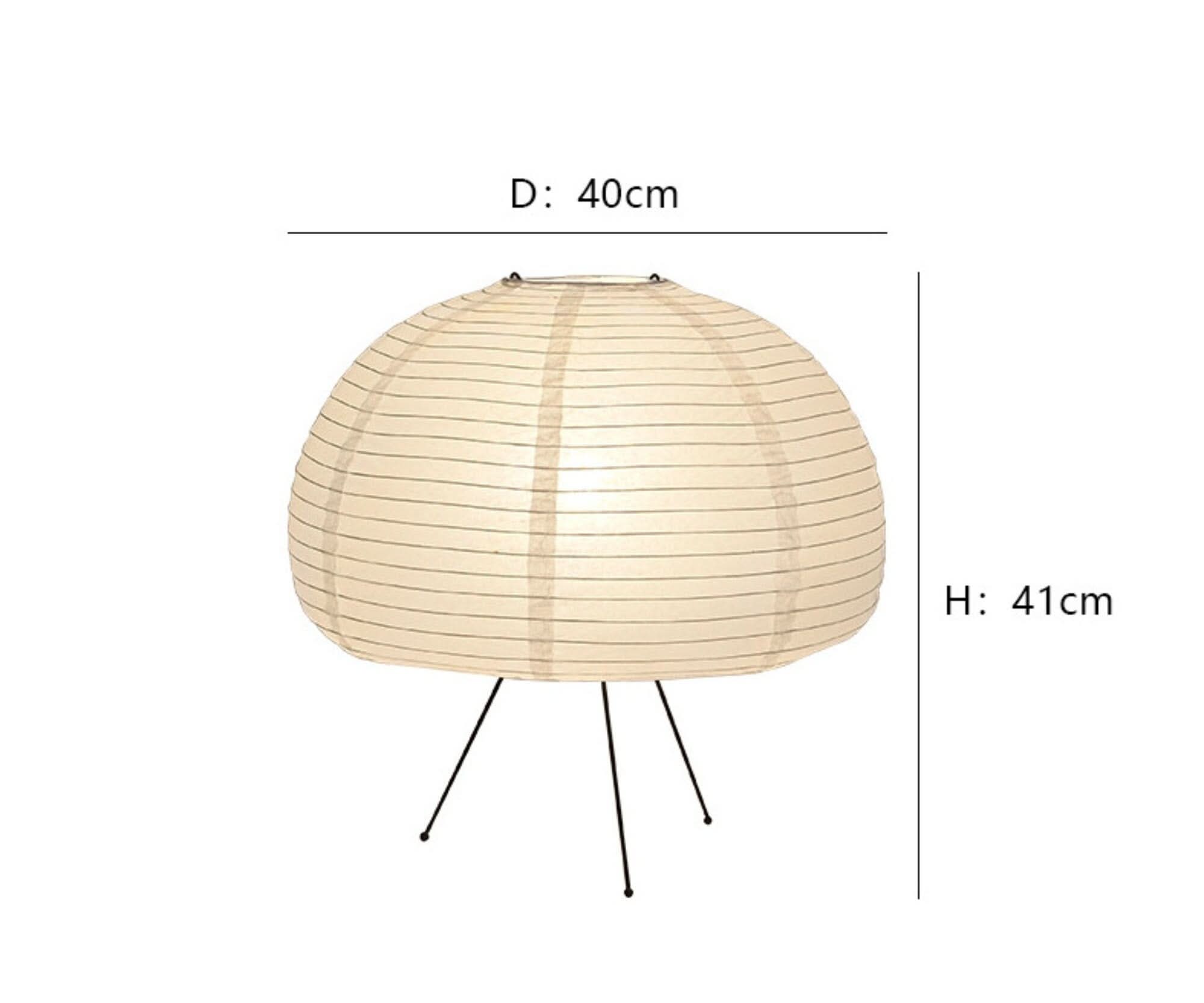 Mushroom shape paper table lamp, cream, on thin black legs, 40cm D x 41cm H