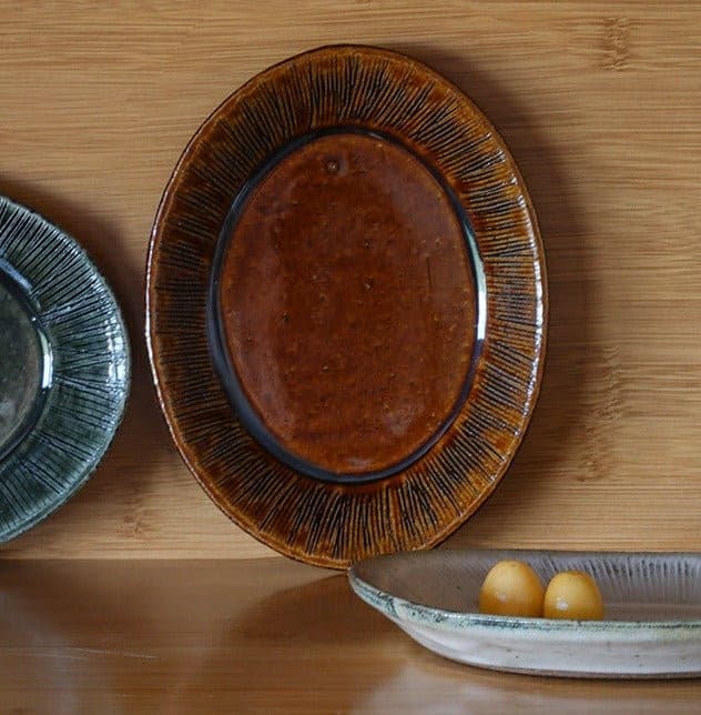 Nishida Muyu Japan-made cooker katsume oval deep plate imported ceramic tableware small dish sushi plate multi-purpose - -