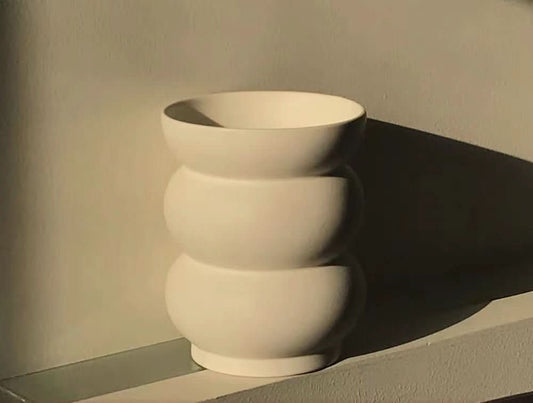 Nordic Bubble Vase Planter - Ceramic, White/Sand, - -