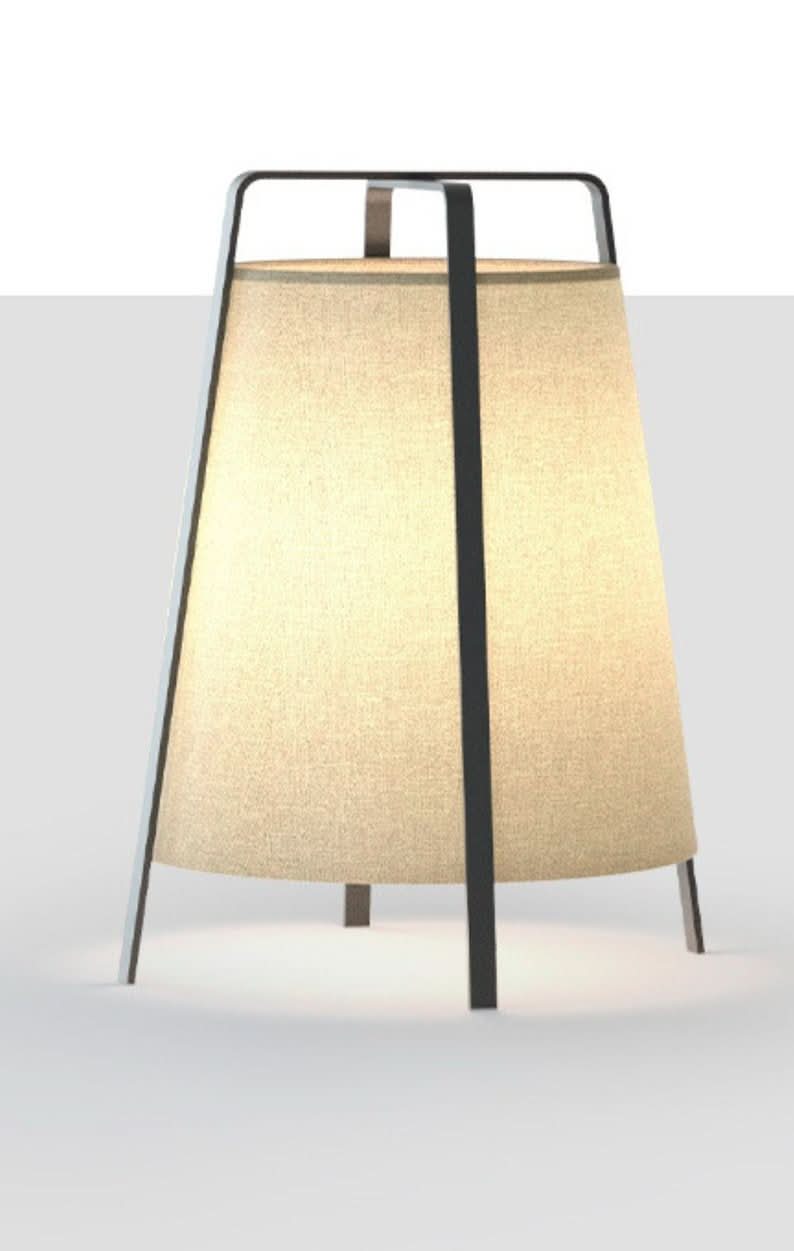 Nordic lamp with three legs, beige cone shade and dark frame | Mid Century Table Lamp