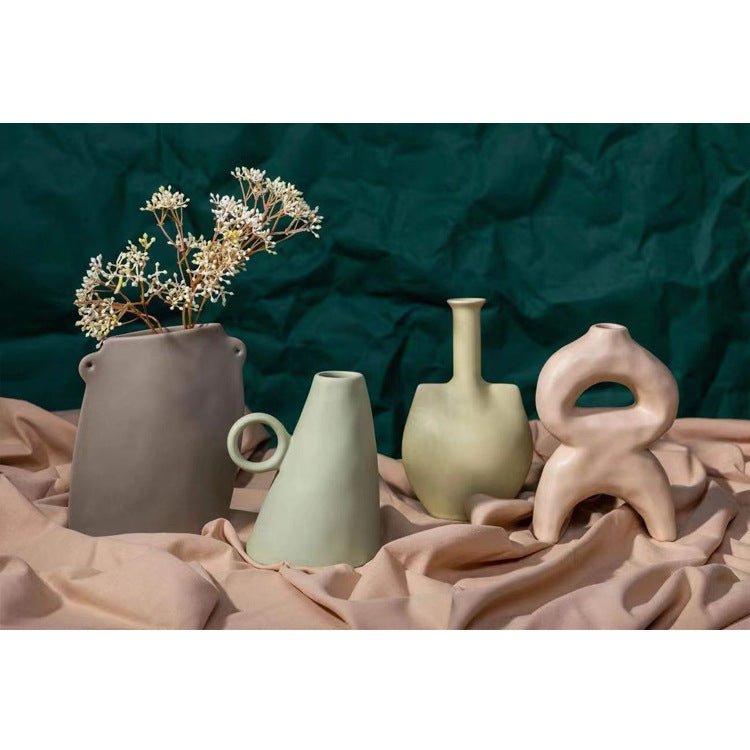 Nordic Style Ceramic Vase Set With Primitive Shapes - Flower Vase, Scandinavian, Living Room, Dining Table - -