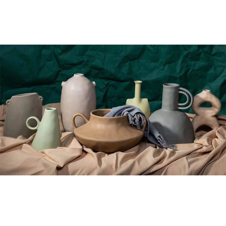 Nordic Style Ceramic Vase Set With Primitive Shapes - Flower Vase, Scandinavian, Living Room, Dining Table - -