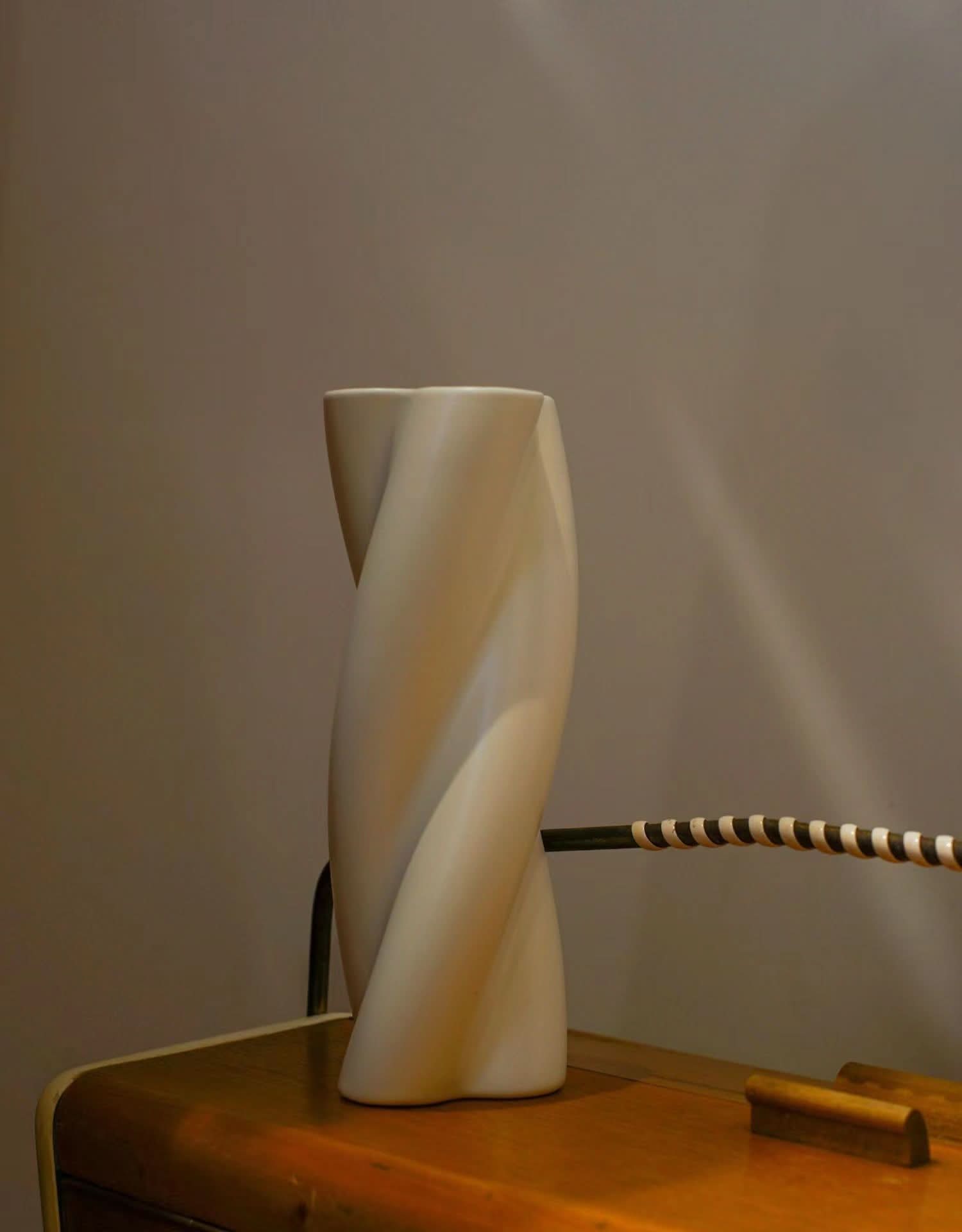 Nordic Twisted Spiral White Ceramic Vase - -