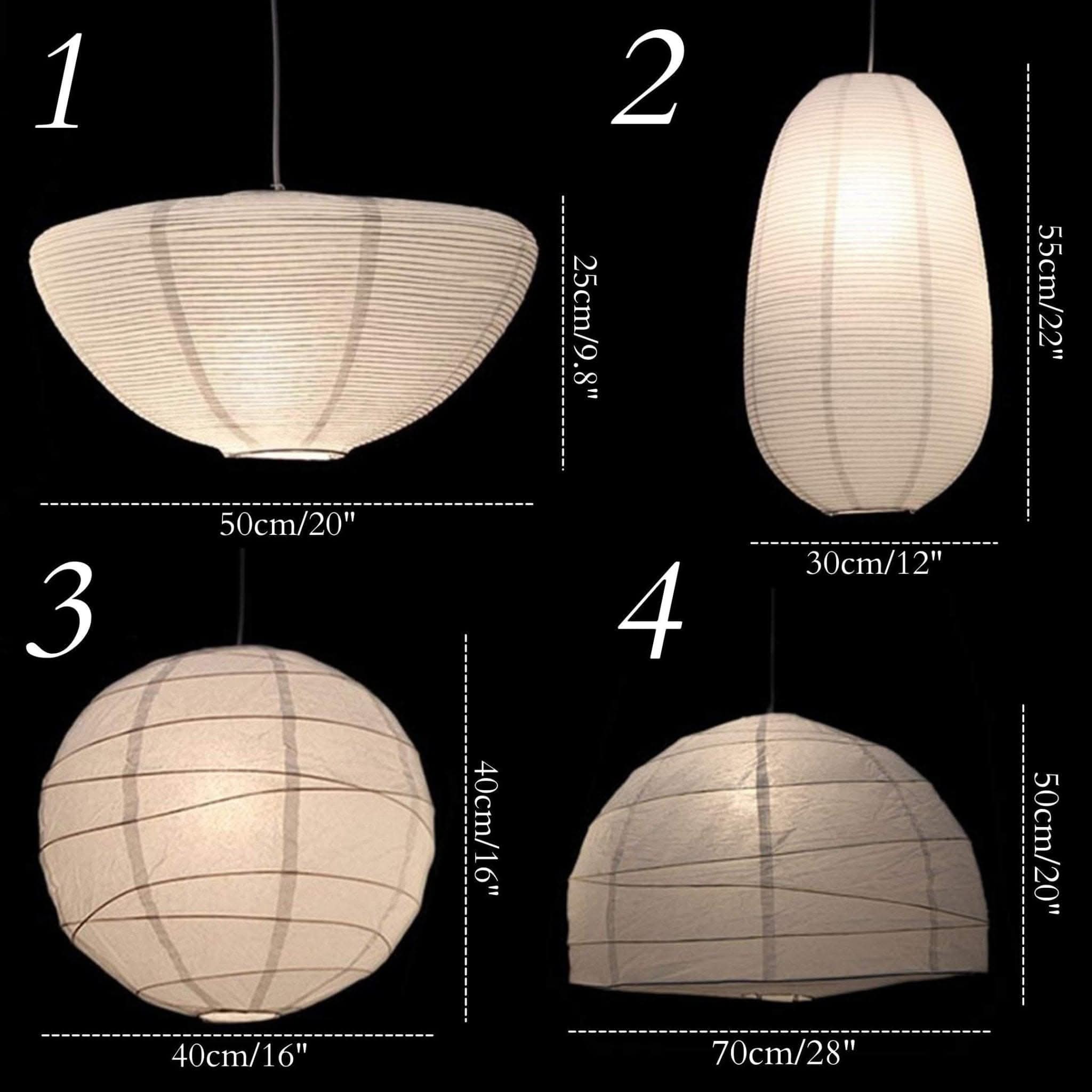 Four oval paper lampshades in white, showcasing different sizes for home decor.