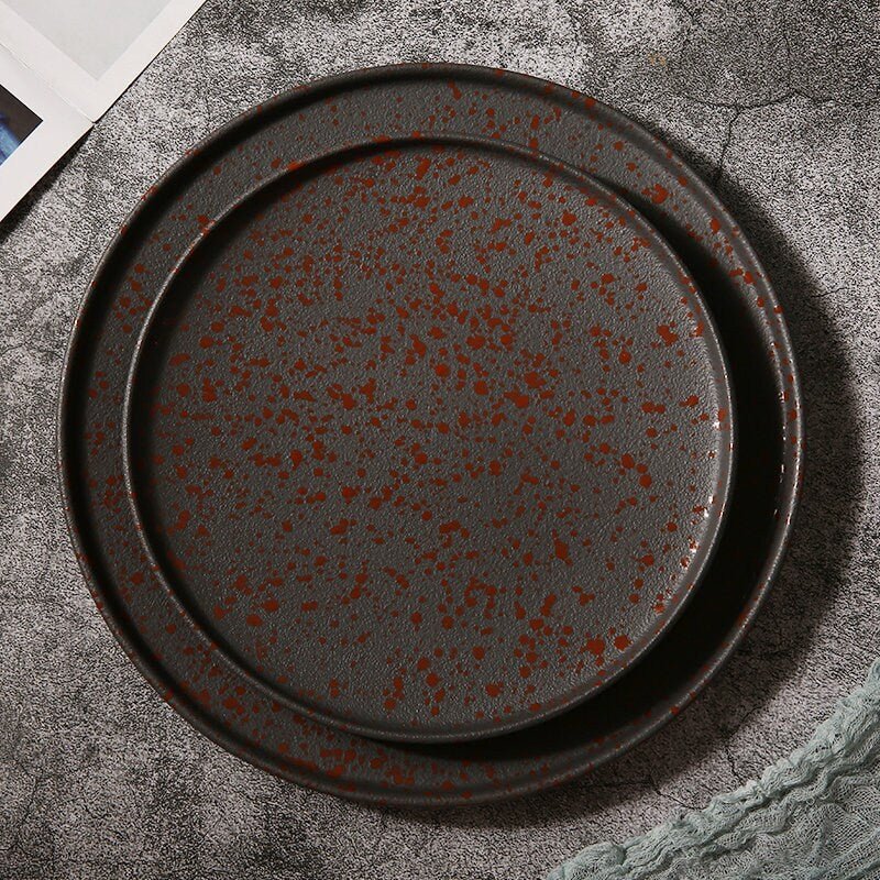 Oxid Metal Look Ceramic Plates | Rustic Glazed, Japanese Plates, Round Ceramic, Matte Plates - -