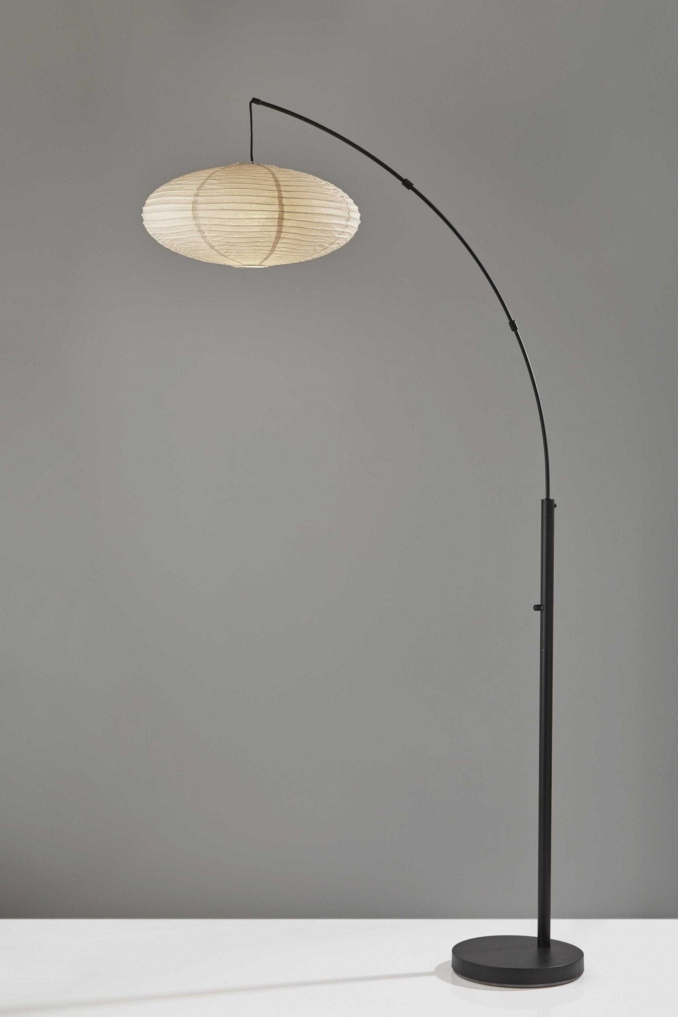 Paper Lantern Floor Lamp Metal Crescent Arm 80" | Mid Century Floor Lamp, Japanese Lamp, Scandinavian - Floor Lamp -