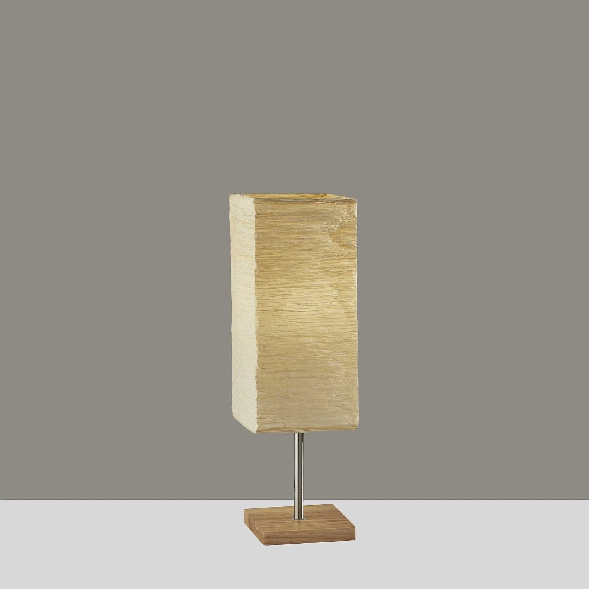Natural wood and paper shade table lamp, Mid Century Japanese Scandinavian bedside light.