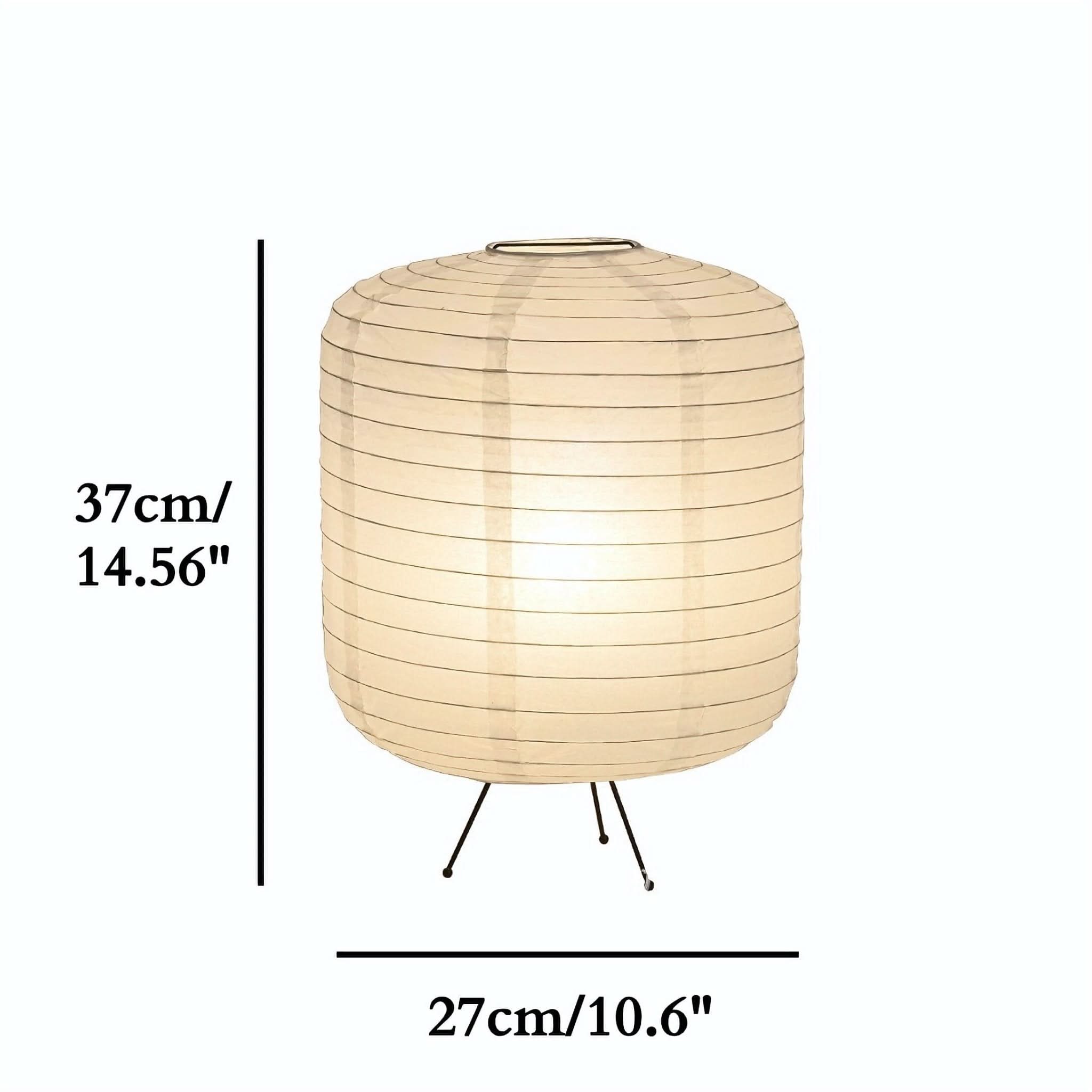 Paper Table Lamp, cylinder rounded shape, light beige, with black legs. Home decor accent.