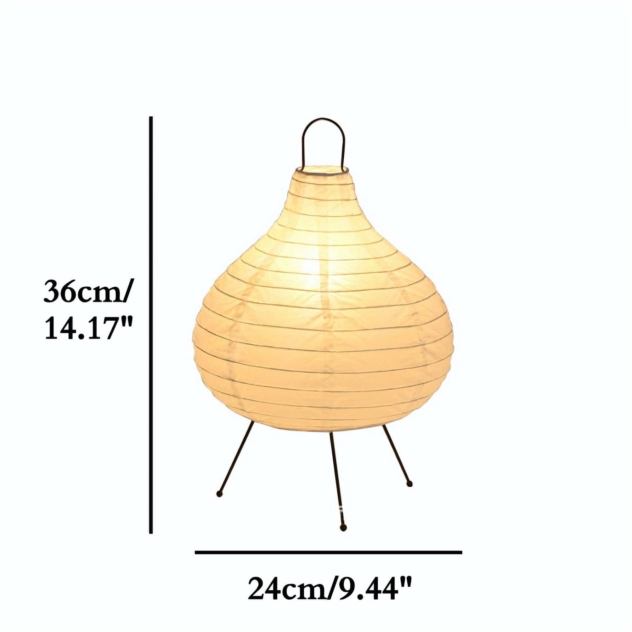 Paper table lamp, garlic shape, mid century style, warm beige paper, on slender legs.