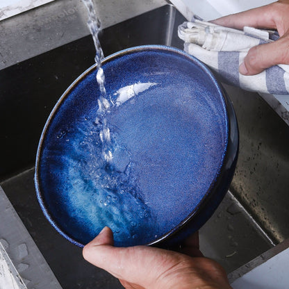 Pasta Bowl With Blue Reactive Glaze Look | Rustic, Stoneware, Asian, Japanese, Chinese, Farmhouse, Nordic, Scandinavian, Pasta, Noodles - -