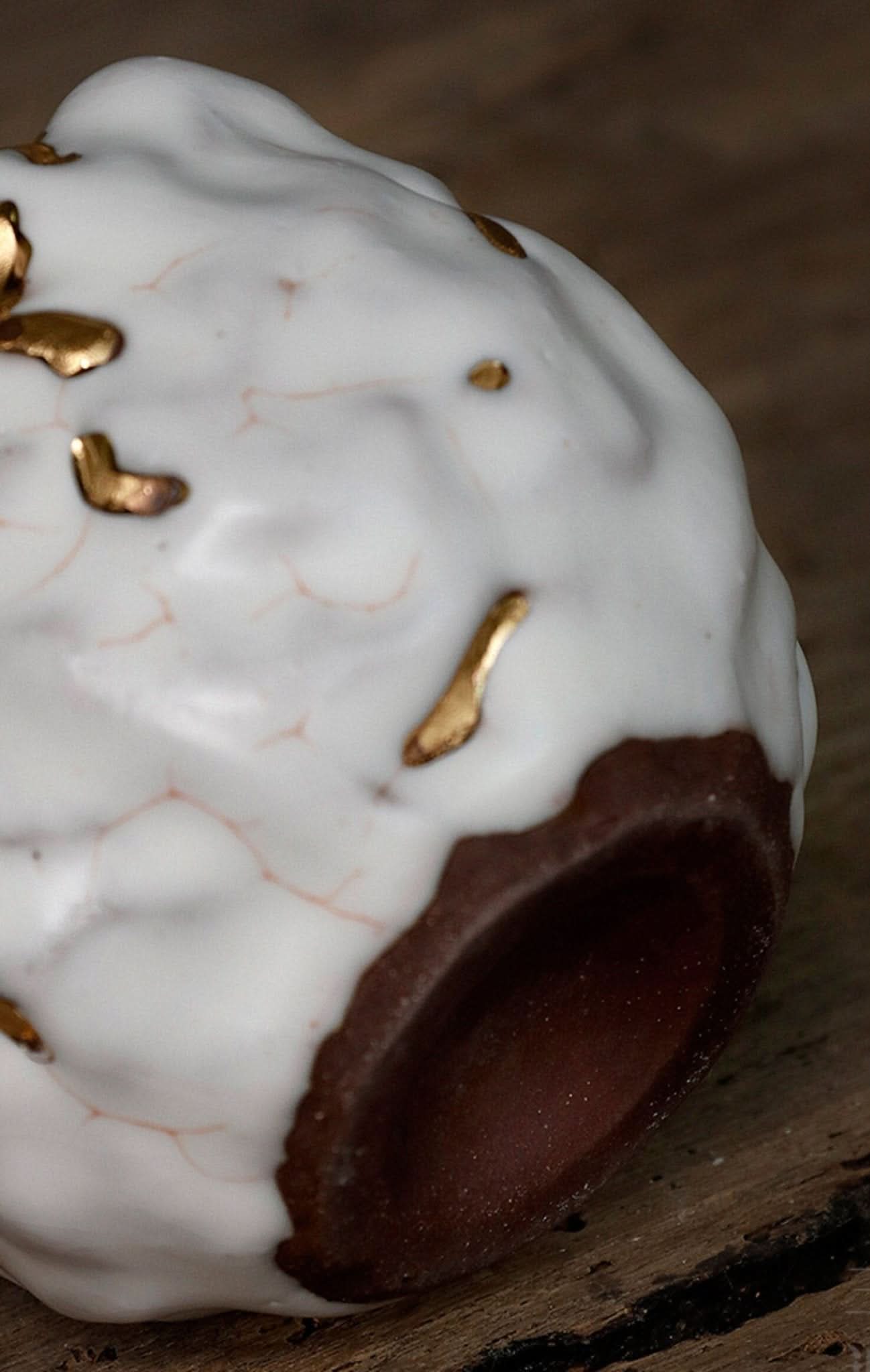 Porcelain White and Gold Glazed Tea Cup, Kintsugi style, Handmade in Japan.