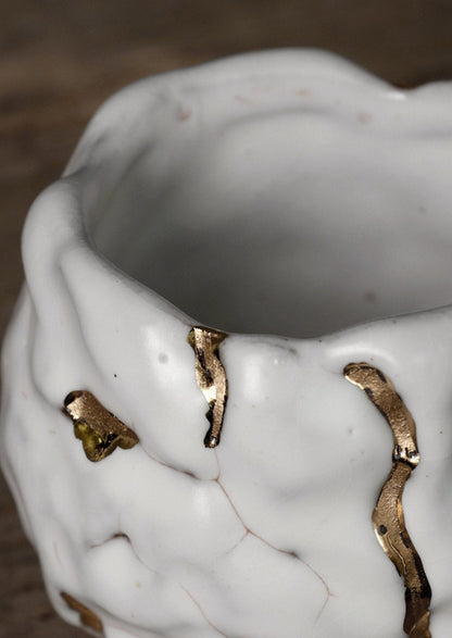 Porcelain White And Gold Glazed Tea Cup, Made In Japan | Kintsugi, Kungfu Tea Cup, Handmade - -