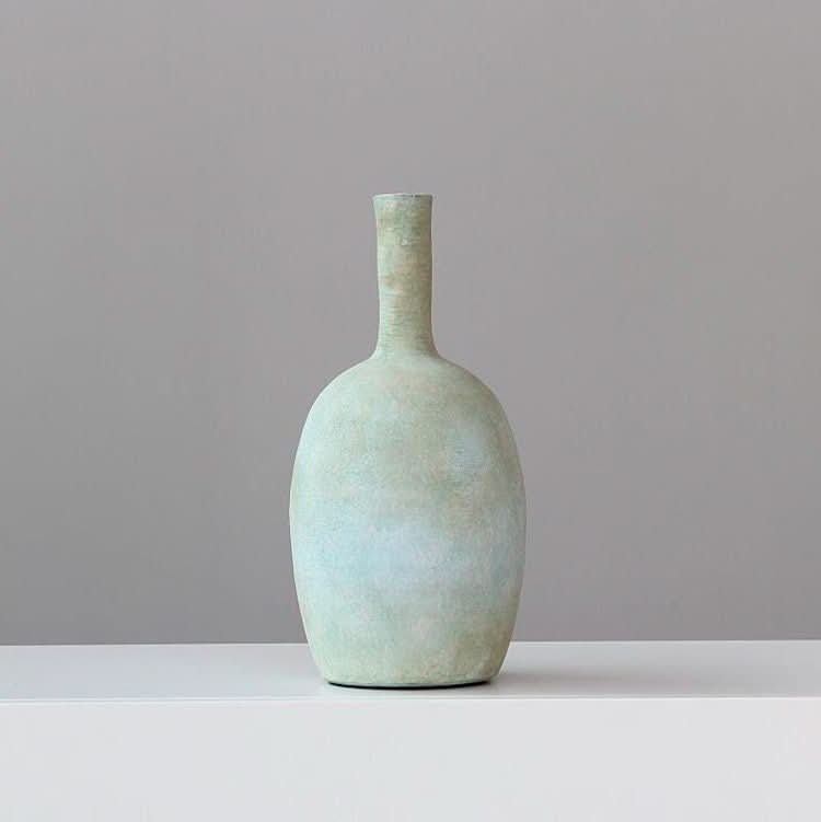 Textured, light blue Pottery Handmade Colored Vase with rustic farmhouse style.