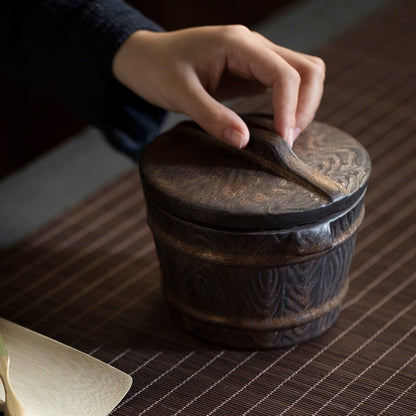 Pottery Japanese Tea Jar | Vintage Tea Can, Tea, Coffee, Sugar, Flour, Spices, Herbs, Candy Jar - -