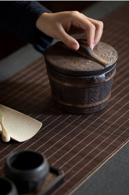 Pottery Japanese Tea Jar | Vintage Tea Can, Tea, Coffee, Sugar, Flour, Spices, Herbs, Candy Jar - -