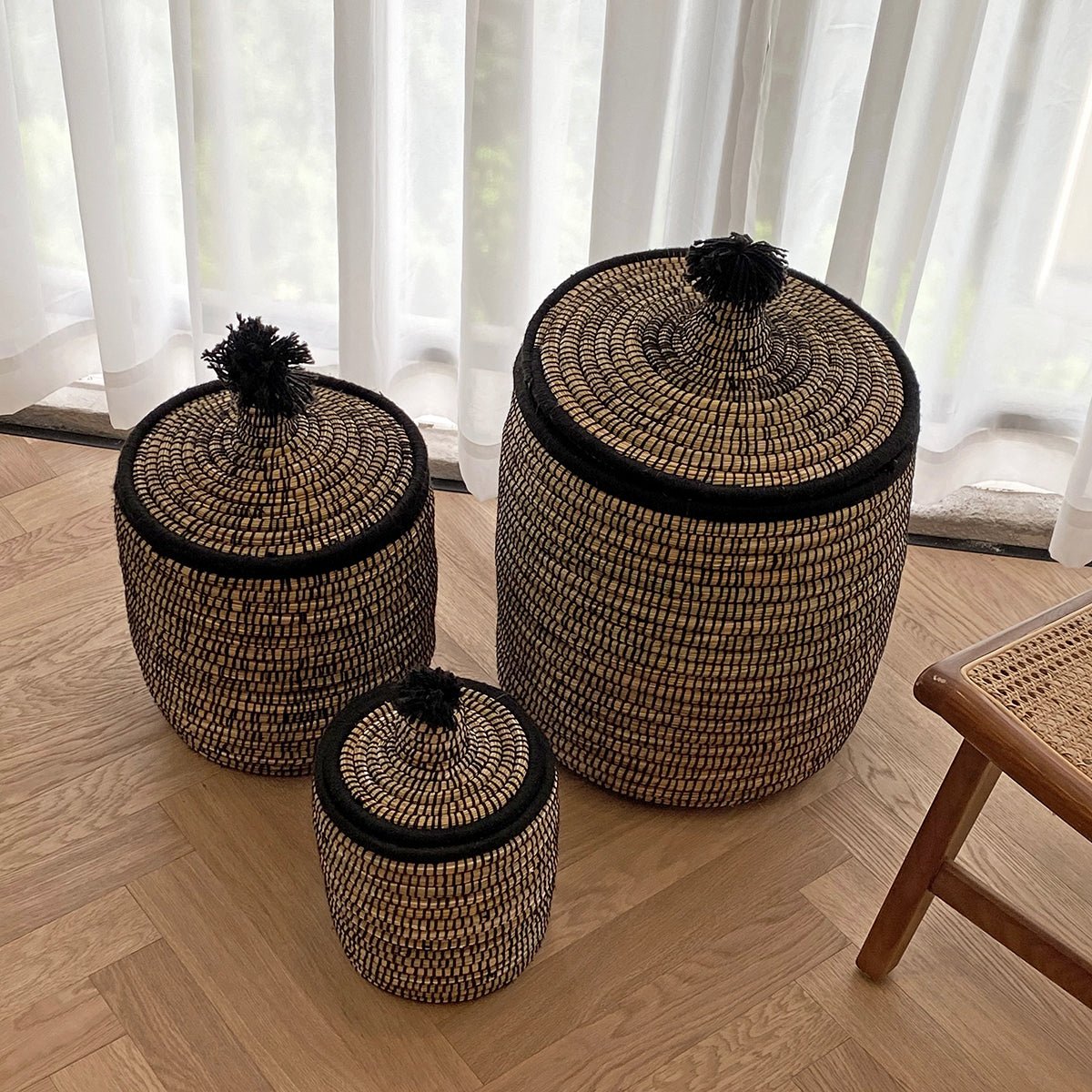 Raffia Wool Woven Storage Basket Dirty Laundry - HomeDecor -