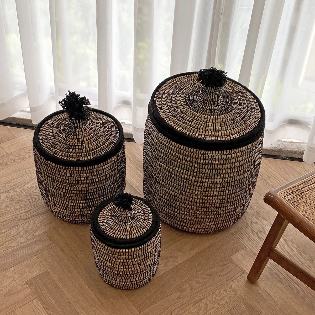 Raffia Wool Woven - Storage, Basket, Morocco, Boho - -