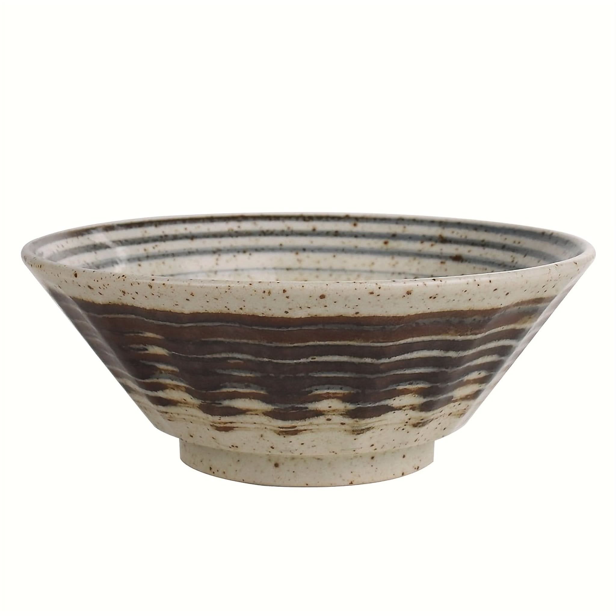 Japanese Ramen Bowl Pottery Firing Snow Effect 8" - brown & cream ceramic, large rice plate