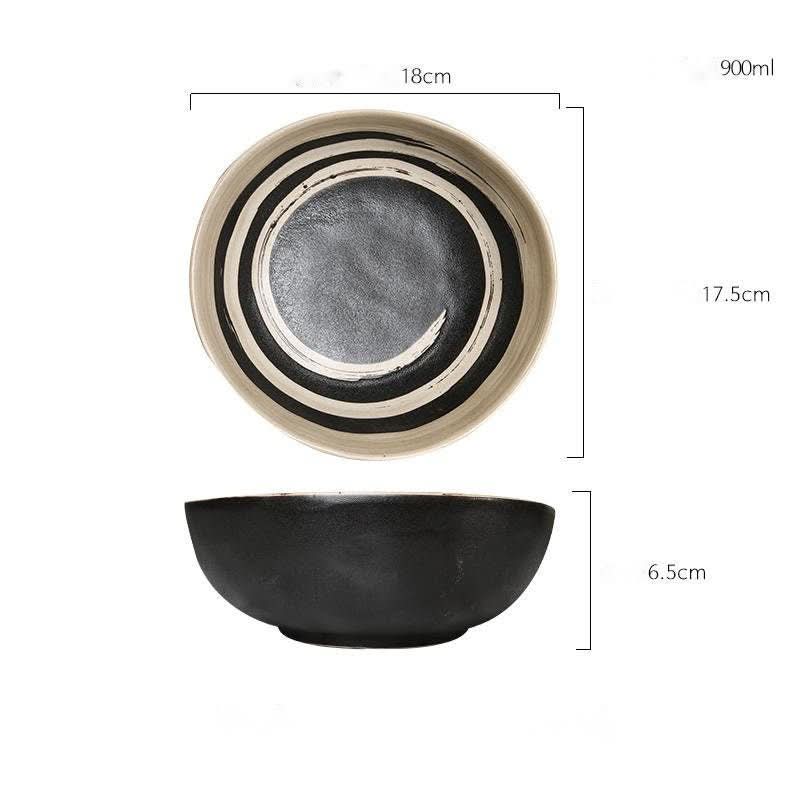Matte black and two-tone swirled Ramen Bowl 30.4oz, modern ceramic home decor.